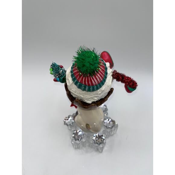 Vintage Ceramic Snowball Sitting in Rudolphs Antlers Mikasa Glass Snowflake OOAK - Picture 15 of 16
